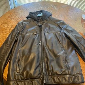 GUESS dark brown, size Large, vintage faux leather jacket with hood